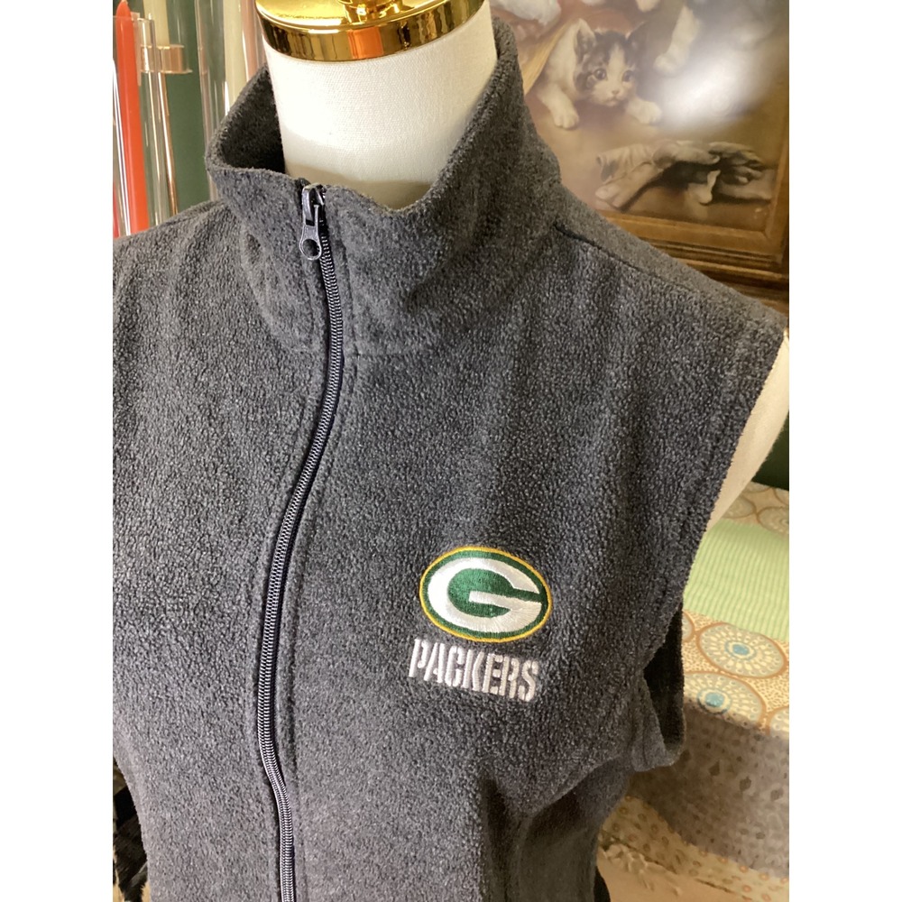 Dunbrooke Green Bay Packers Fleece Vest Womens Large Gray Full Zip Mock Neck NFL - Picture 2 of 5
